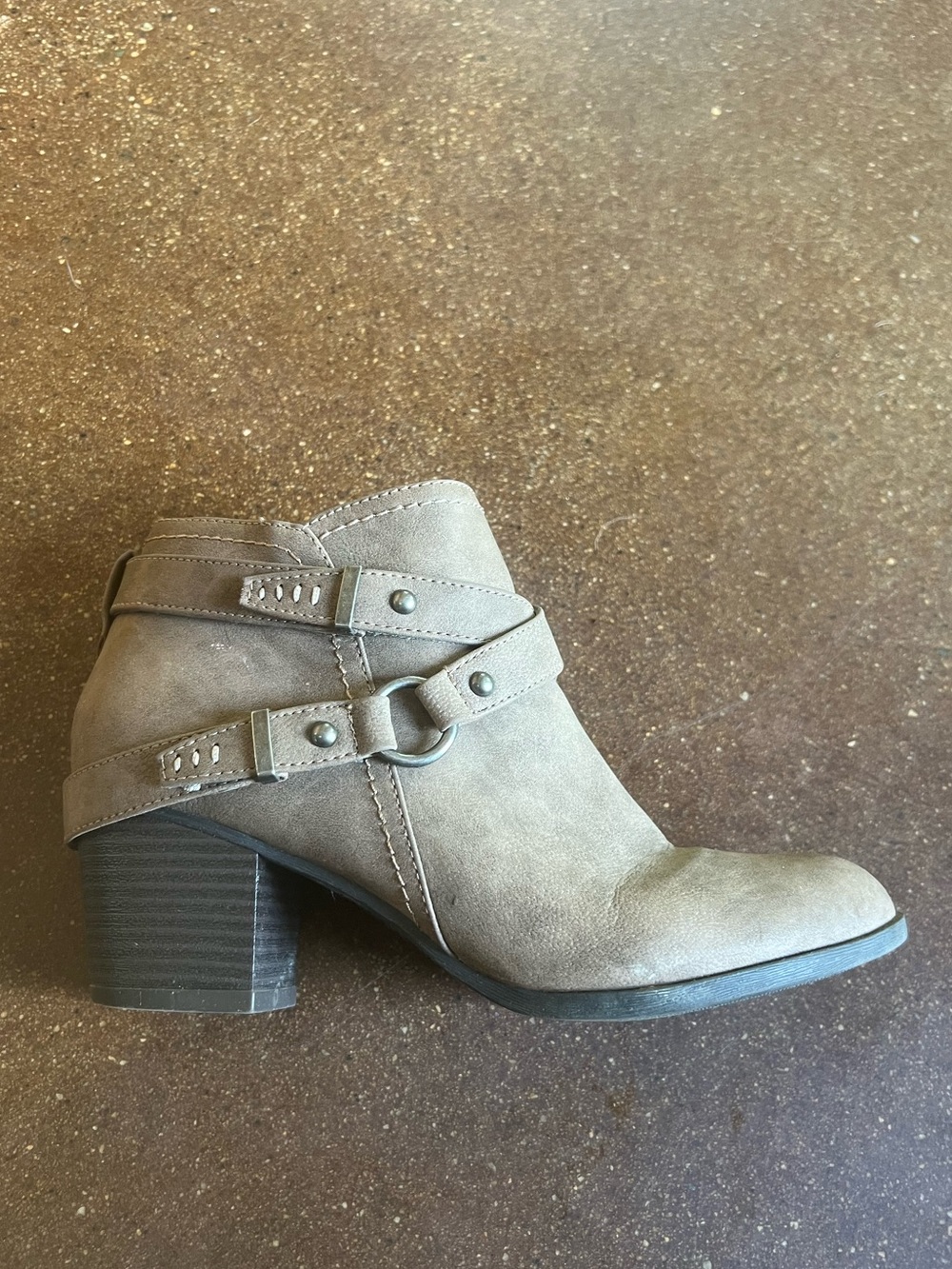 Indigo Taupe Suede Ankle Boots with Buckle Strap